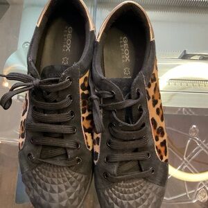 Geox Black and Animal Print Sneakers